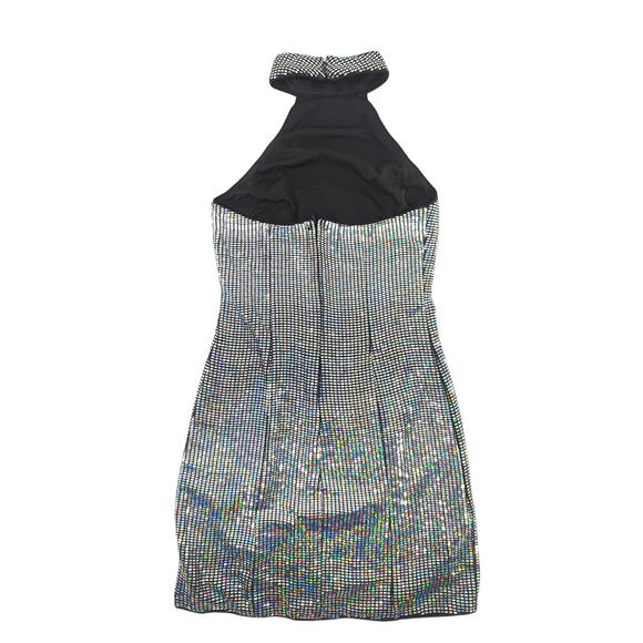 Lulus Iridescent Silver Sequin Halter Bodycon Dress S - Picture 4 of 10